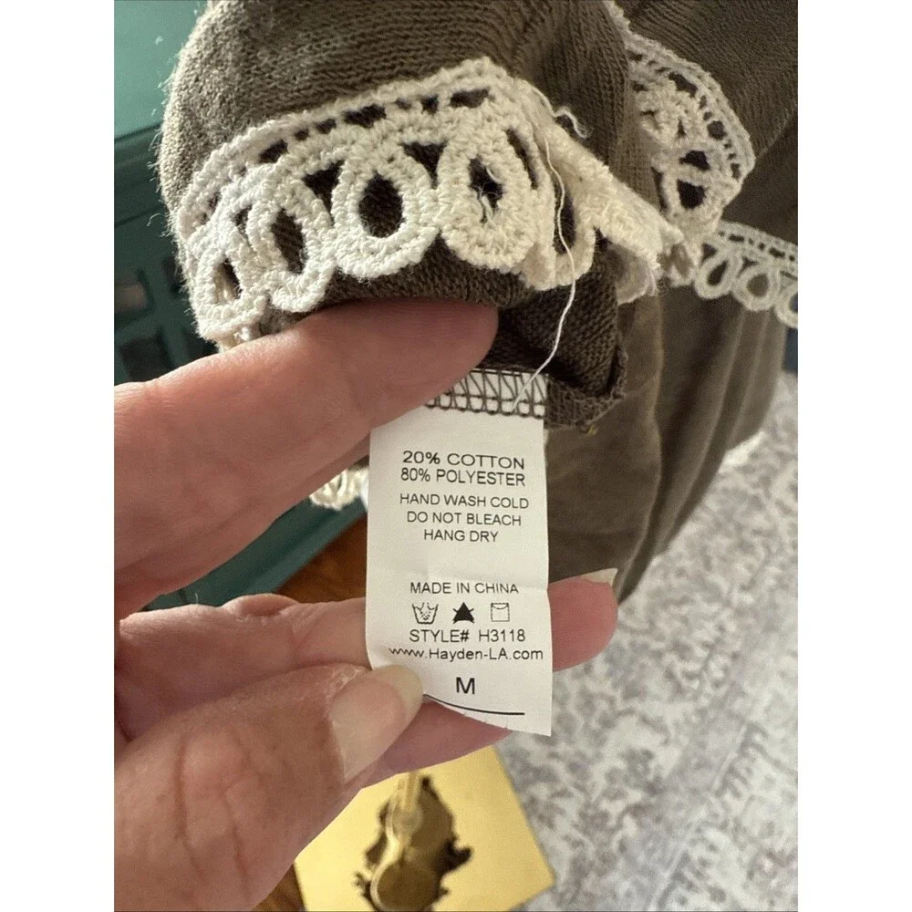 Hayden Los Angeles Sleveless Boho Ruffle Olive Green Hi Lo Top Med - Picture 9 of 10